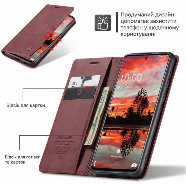 Чохол-книжка CaseMe Нубук для Samsung Galaxy A13 бордовий