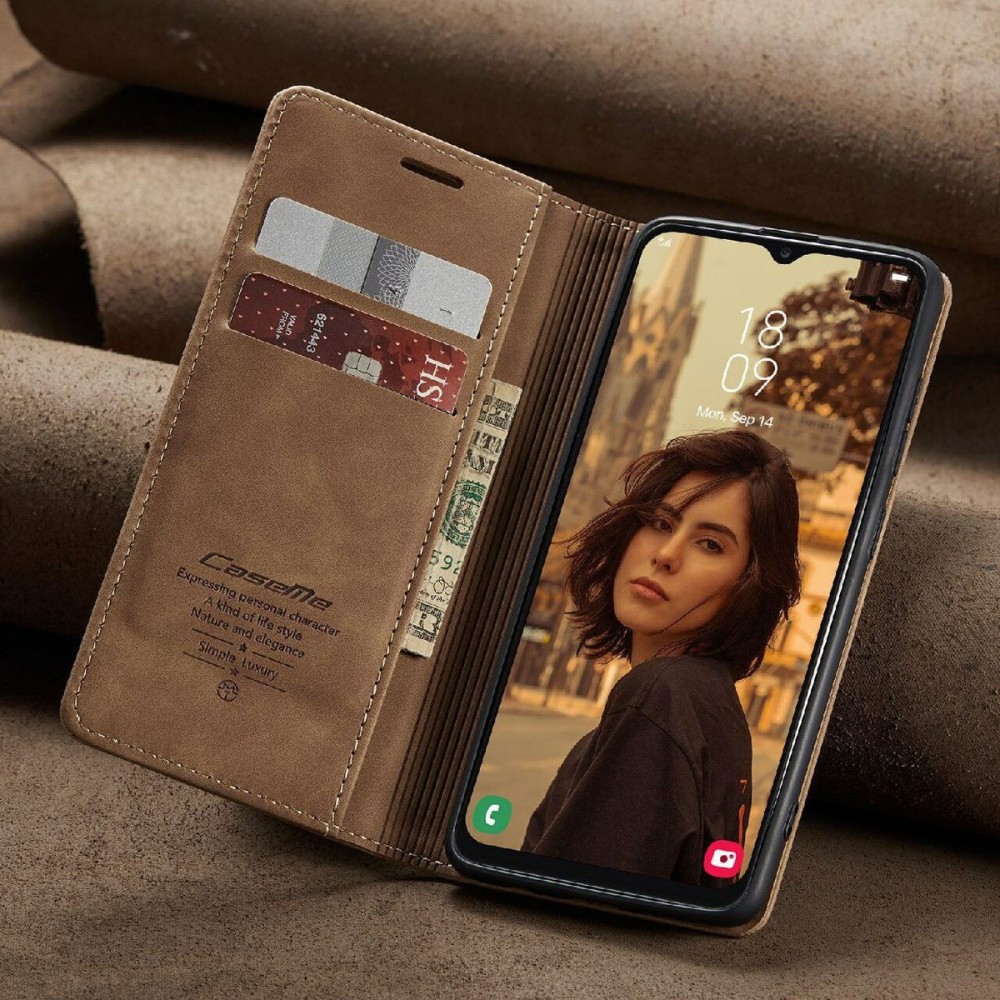 Чохол-книжка CaseMe Нубук для Samsung Galaxy A13 світло-коричневий