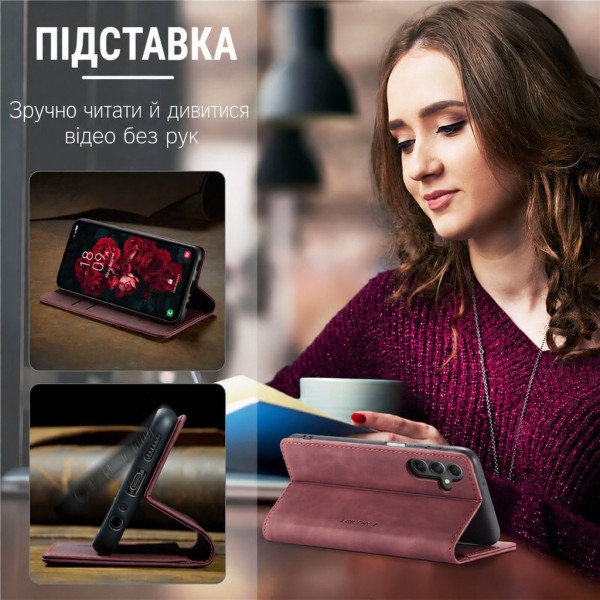 Чохол-книжка CaseMe Нубук для Samsung Galaxy A24 бордовий