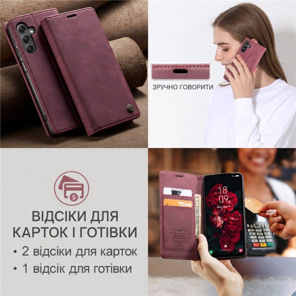Чохол-книжка CaseMe Нубук для Samsung Galaxy A25 бордовий