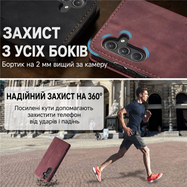 Чохол-книжка CaseMe Нубук для Samsung Galaxy A34 бордовий