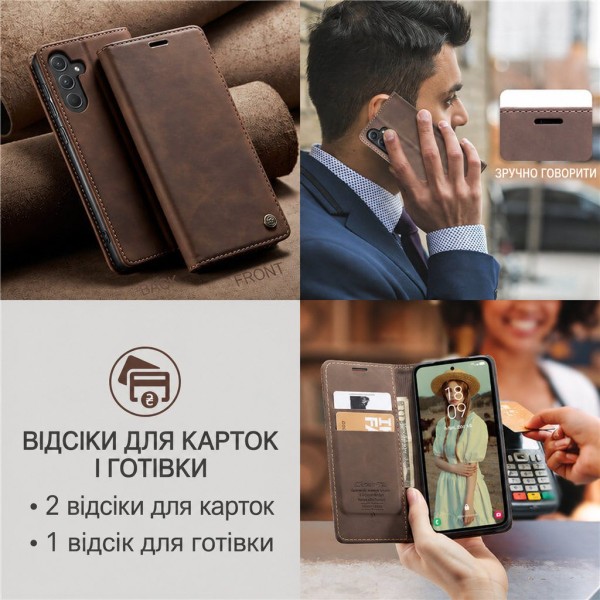 Чохол-книжка CaseMe Нубук для Samsung Galaxy A36 темно-коричневий