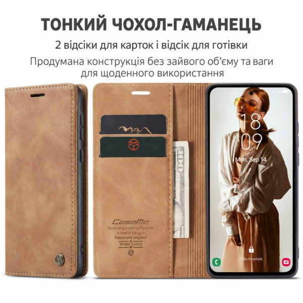 Чохол-книжка CaseMe Нубук для Samsung Galaxy A36 світло-коричневий