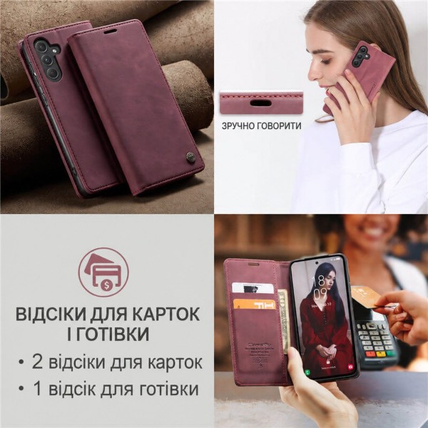 Чехол-книжка CaseMe Нубук для Samsung Galaxy A55 бордовый