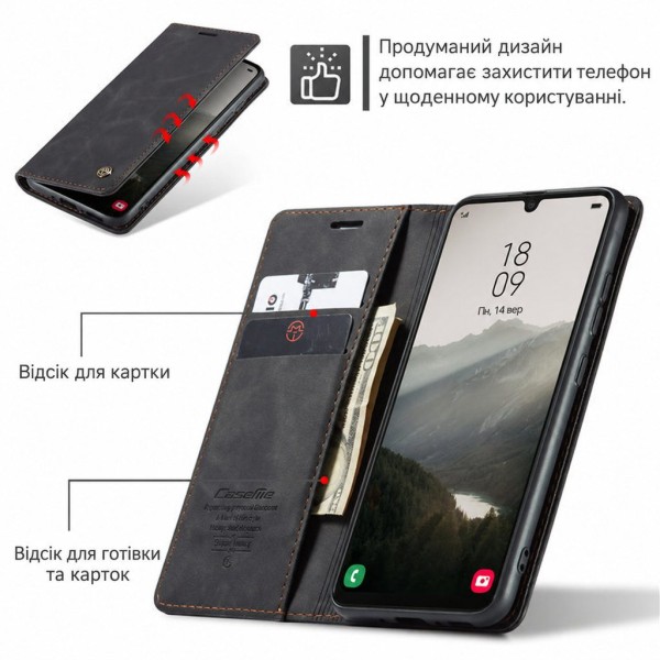 Чохол-книжка CaseMe Нубук для Samsung Galaxy M13 чорний