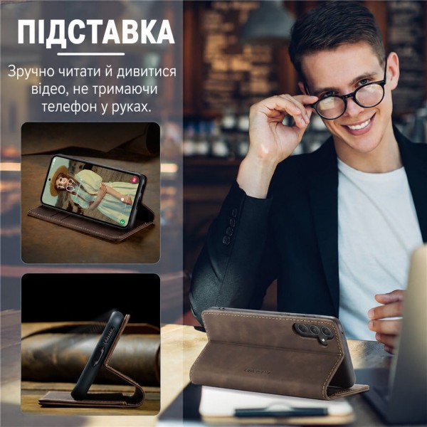 Чохол-книжка CaseMe Нубук для Samsung Galaxy M13 темно-коричневий
