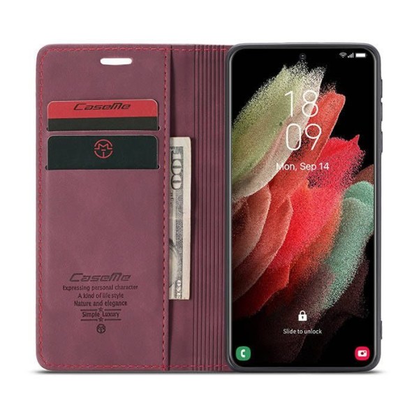 Чохол-книжка CaseMe Нубук для Samsung Galaxy S21 Ultra бордовий