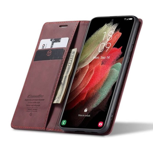 Чохол-книжка CaseMe Нубук для Samsung Galaxy S21 Ultra бордовий