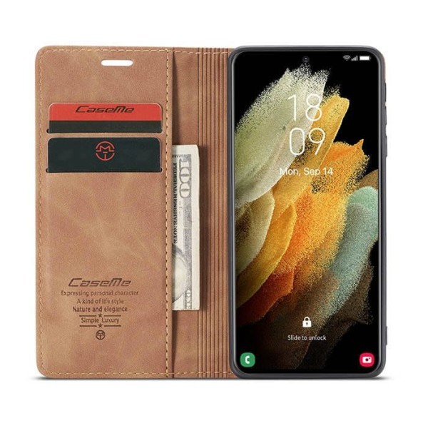 Чохол-книжка CaseMe Нубук для Samsung Galaxy S21 Ultra світло-коричневий