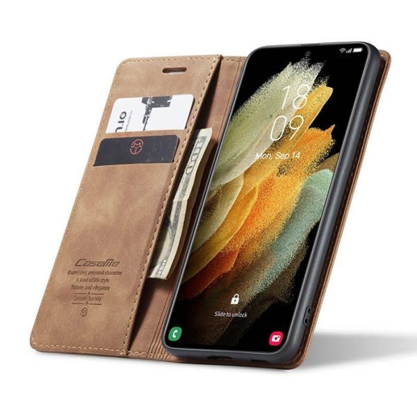 Чохол-книжка CaseMe Нубук для Samsung Galaxy S21 Ultra світло-коричневий