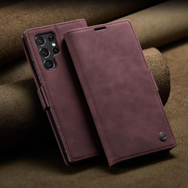 Чохол-книжка CaseMe Нубук для Samsung Galaxy S22 Ultra бордовий