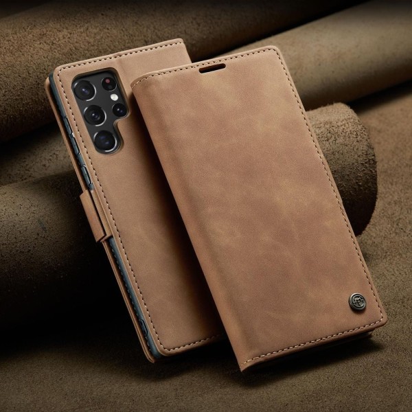Чохол-книжка CaseMe Нубук для Samsung Galaxy S22 Ultra світло-коричневий
