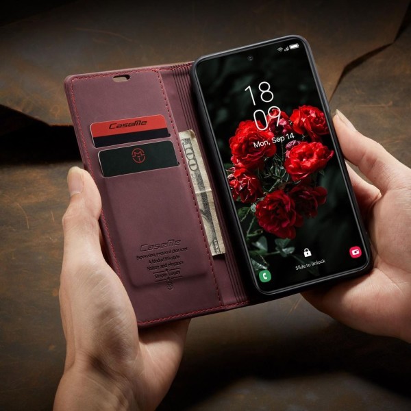 Чохол-книжка CaseMe Нубук для Samsung Galaxy S24 FE бордовий