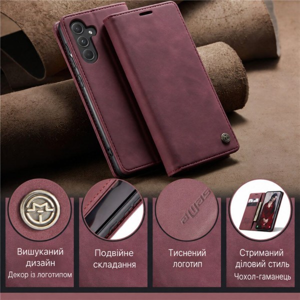 Чохол-книжка CaseMe Нубук для Samsung Galaxy S25 FE бордовий