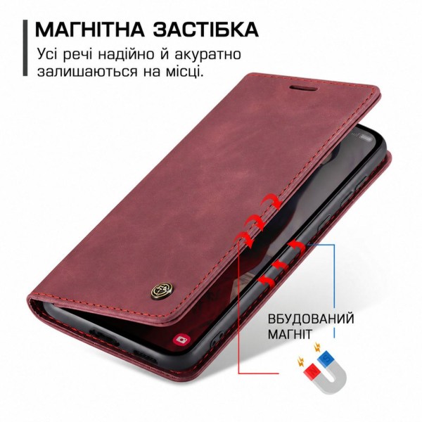 Чохол-книжка CaseMe Нубук для Samsung Galaxy S25 FE бордовий