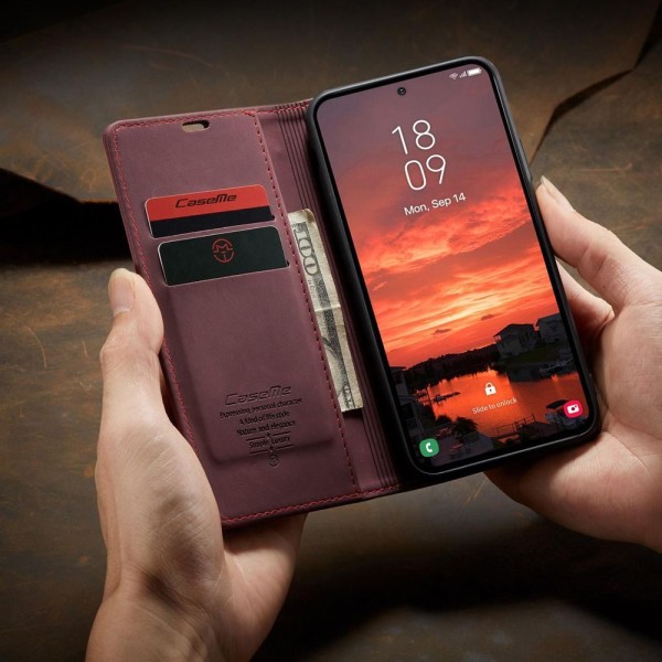 Чохол-книжка CaseMe Нубук для Samsung Galaxy S25+ бордовий