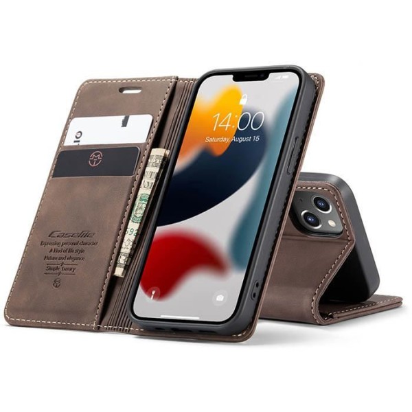 Чохол-книжка CaseMe Нубук для iPhone 13 mini темно-коричневий