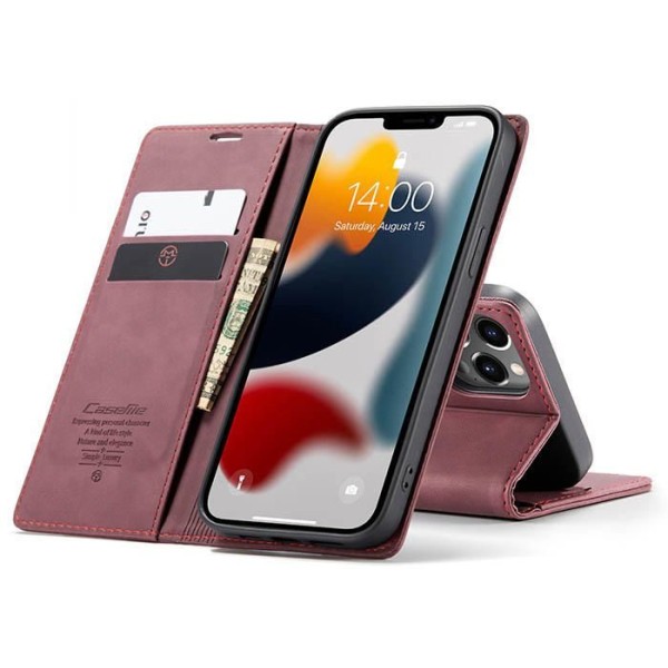 Чохол-книжка CaseMe Нубук для iPhone 13 Pro Max бордовий