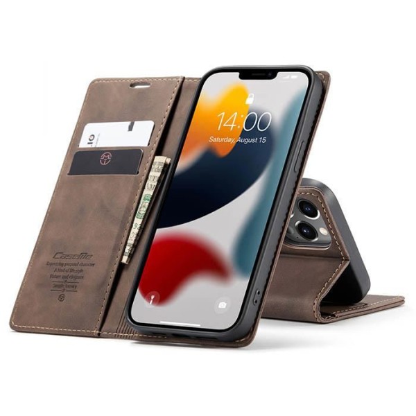 Чохол-книжка CaseMe Нубук для iPhone 13 Pro темно-коричневий