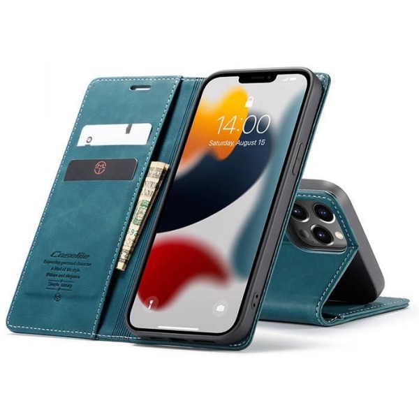 Чохол-книжка CaseMe Нубук для iPhone 13 Pro бірюзовий