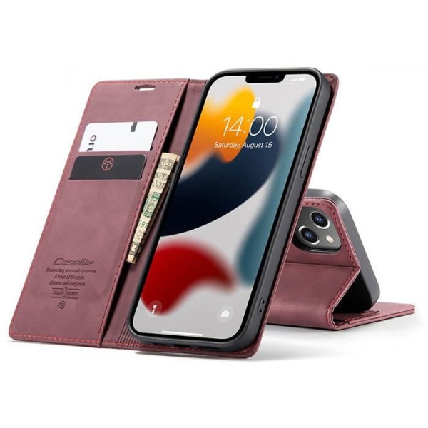 Чохол-книжка CaseMe Нубук для iPhone 13 бордовий