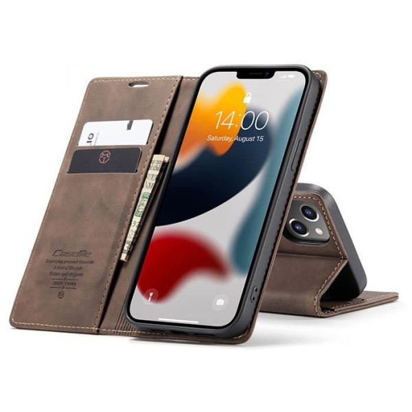 Чохол-книжка CaseMe Нубук для iPhone 13 темно-коричневий