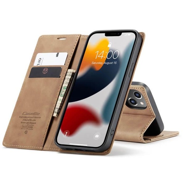 Чохол-книжка CaseMe Нубук для iPhone 13 світло-коричневий