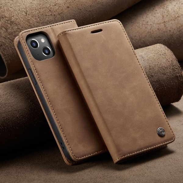 Чохол-книжка CaseMe Нубук для iPhone 13 світло-коричневий
