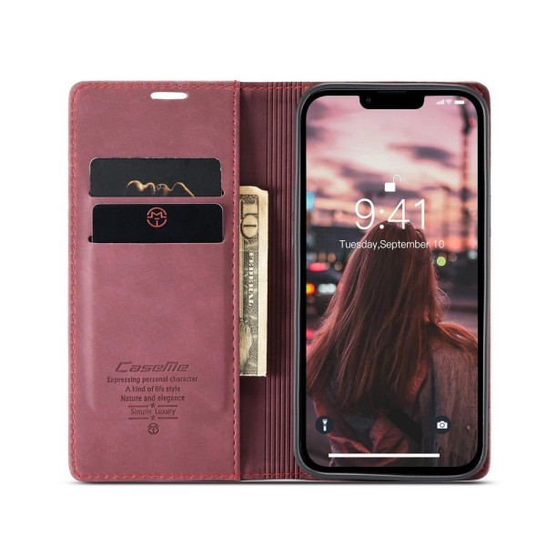 Чохол-книжка CaseMe Нубук для iPhone 14 Plus бордовий