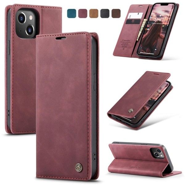 Чохол-книжка CaseMe Нубук для iPhone 14 Plus бордовий