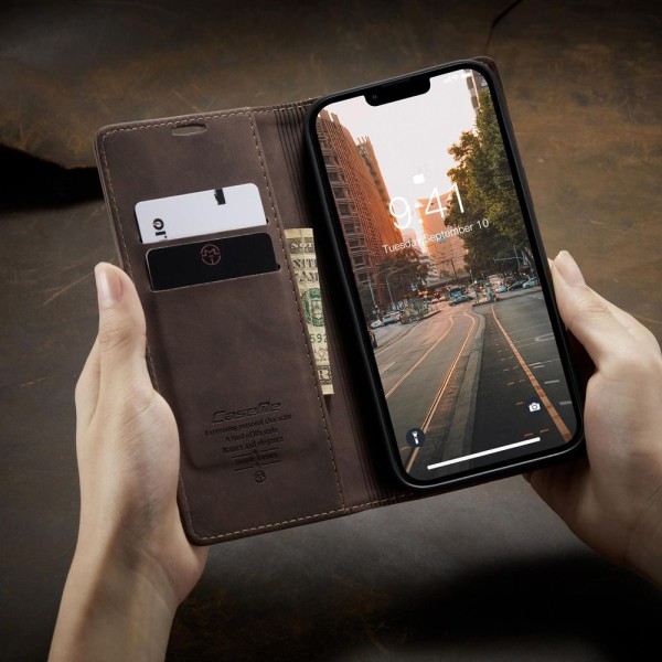 Чохол-книжка CaseMe Нубук для iPhone 14 Plus темно-коричневий