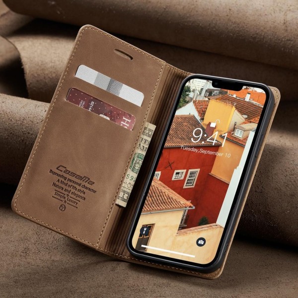 Чохол-книжка CaseMe Нубук для iPhone 14 Plus світло-коричневий