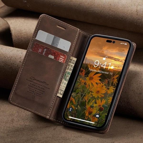 Чохол-книжка CaseMe Нубук для iPhone 14 Pro Max темно-коричневий