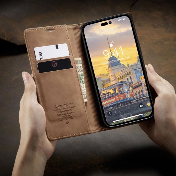 Чохол-книжка CaseMe Нубук для iPhone 14 Pro Max світло-коричневий