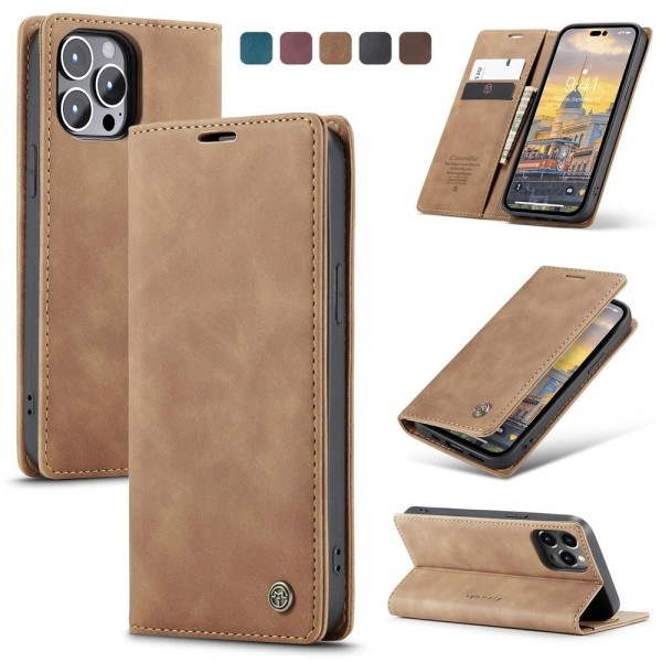 Чохол-книжка CaseMe Нубук для iPhone 14 Pro Max світло-коричневий