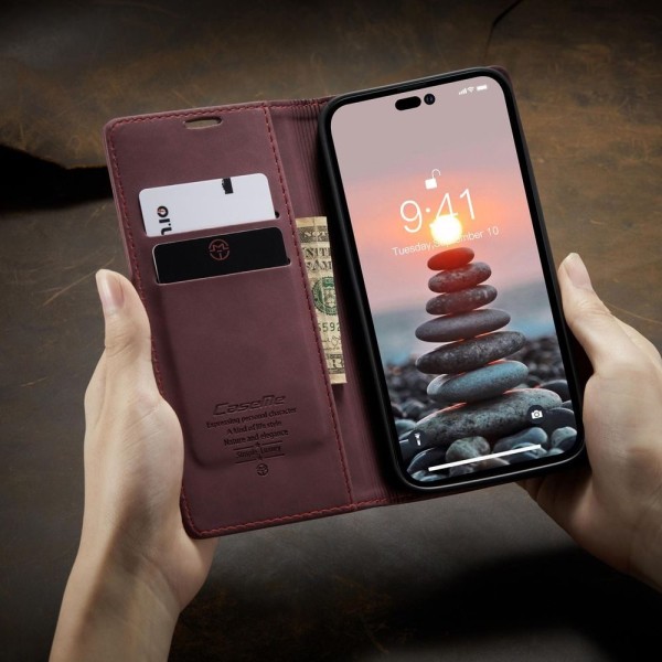 Чохол-книжка CaseMe Нубук для iPhone 14 Pro бордовий
