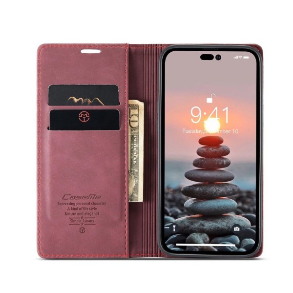 Чохол-книжка CaseMe Нубук для iPhone 14 Pro бордовий