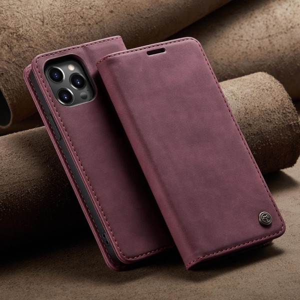 Чохол-книжка CaseMe Нубук для iPhone 14 Pro бордовий