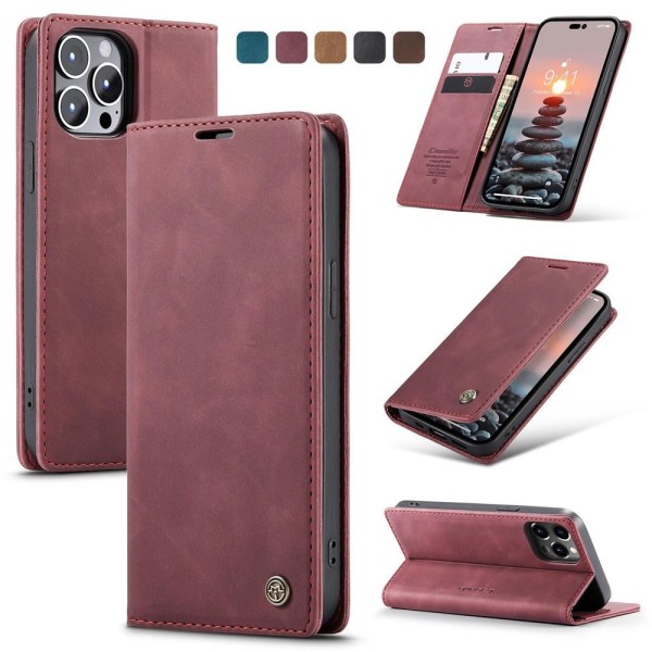 Чохол-книжка CaseMe Нубук для iPhone 14 Pro бордовий