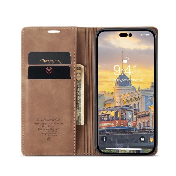 Чохол-книжка CaseMe Нубук для iPhone 14 Pro світло-коричневий