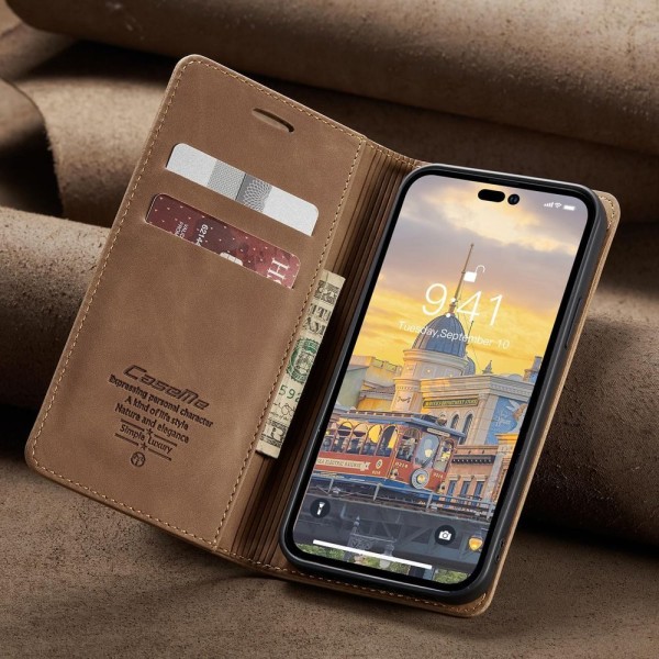 Чохол-книжка CaseMe Нубук для iPhone 14 Pro світло-коричневий