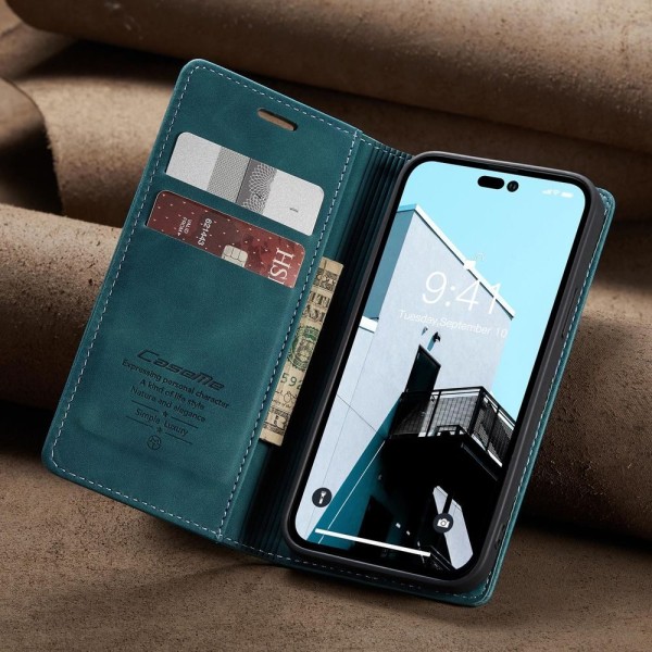 Чохол-книжка CaseMe Нубук для iPhone 14 Pro бірюзовий