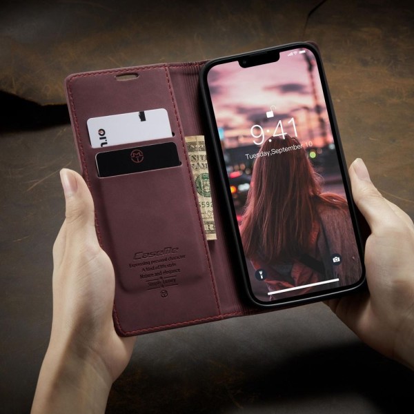 Чохол-книжка CaseMe Нубук для iPhone 14 бордовий