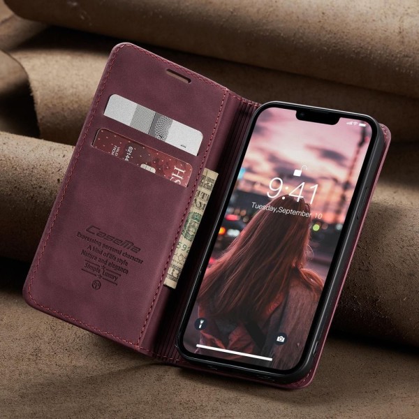 Чохол-книжка CaseMe Нубук для iPhone 14 бордовий