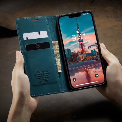 Чохол-книжка CaseMe Нубук для iPhone 14 бірюзовий