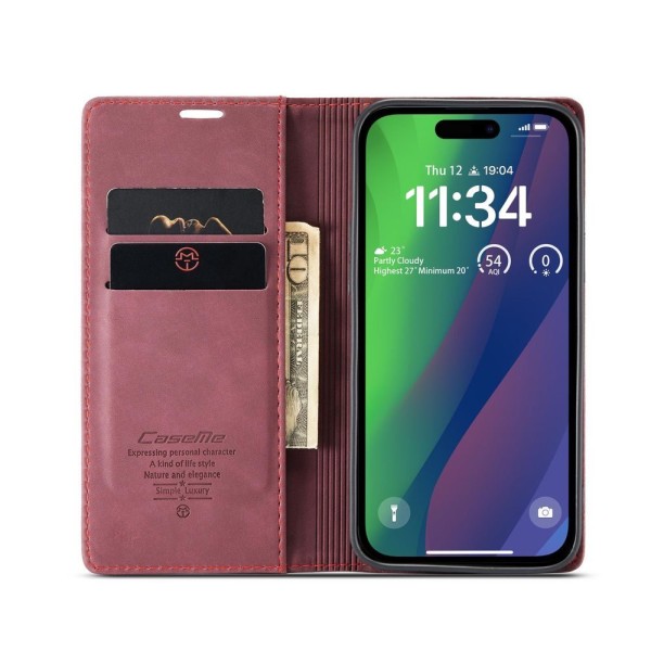 Чохол-книжка CaseMe Нубук для iPhone 15 Plus бордовий