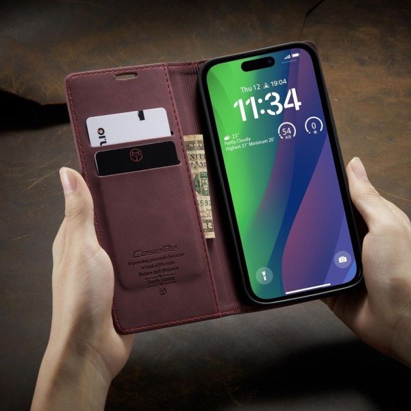 Чохол-книжка CaseMe Нубук для iPhone 15 Plus бордовий