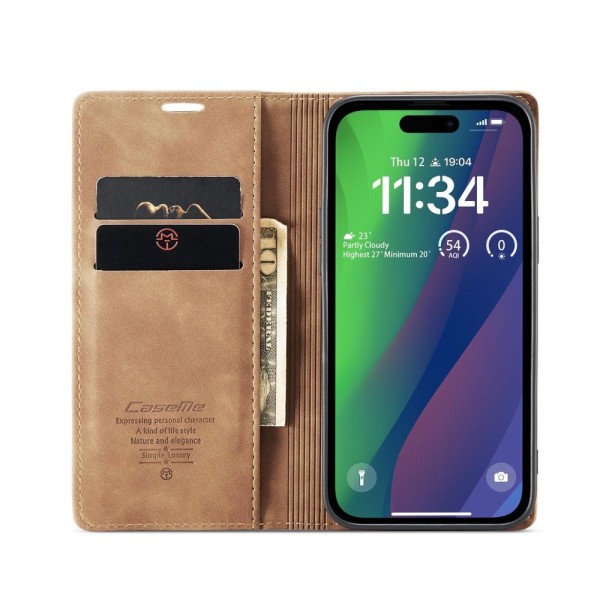 Чохол-книжка CaseMe Нубук для iPhone 15 Plus світло-коричневий
