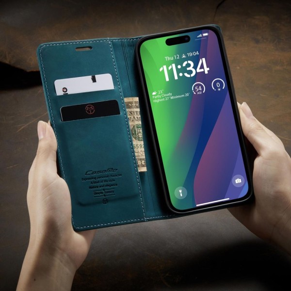 Чохол-книжка CaseMe Нубук для iPhone 15 Plus бірюзовий