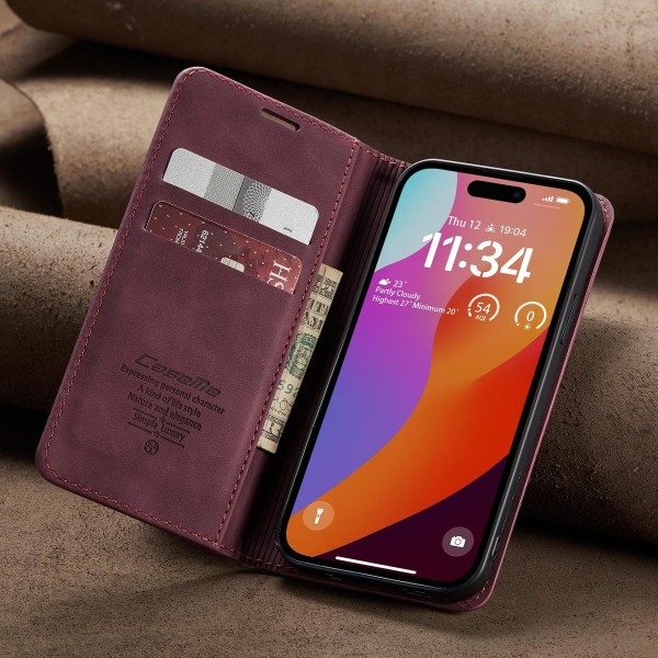 Чохол-книжка CaseMe Нубук для iPhone 15 Pro Max бордовий